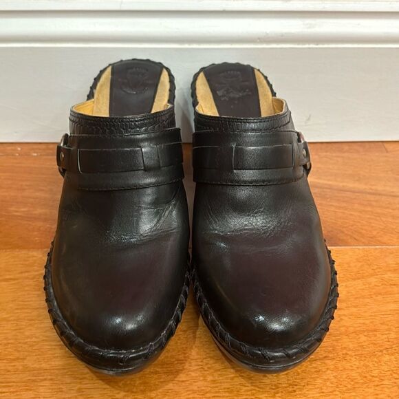 Frye Charlotte Ring Mules Clogs Slip on Black Leather 70771 Womens Size 8.5 - Picture 1 of 13